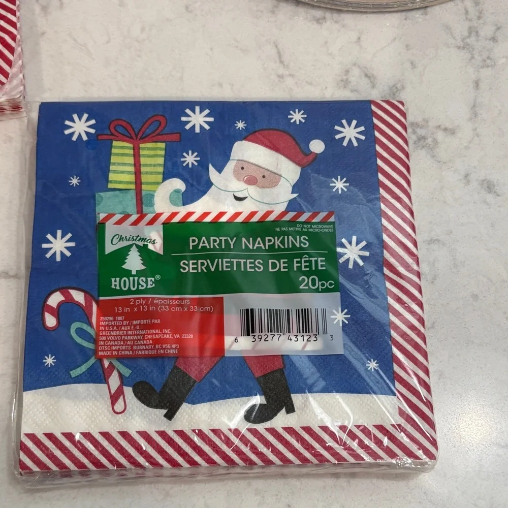 Festive Santa Paper Plates & Napkins Set - Blue & Red